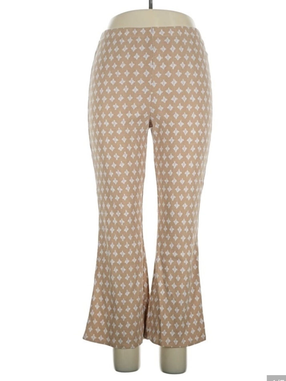 aerie Beige Knit Wide-Leg Pants with White Diamond Motif